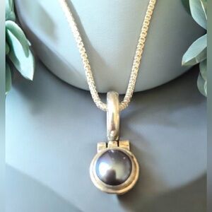Freshwater Pearl Sterling Silver Filigree Pendant on Sterling Box Chain Necklace